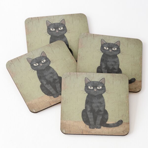 Item preview, Serious Black Cat Folk Art designed and sold by PictorialWhimsy.