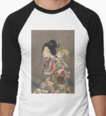 Japanese Art Print - Woman and Fireflies Men's Baseball ¾ T-Shirt