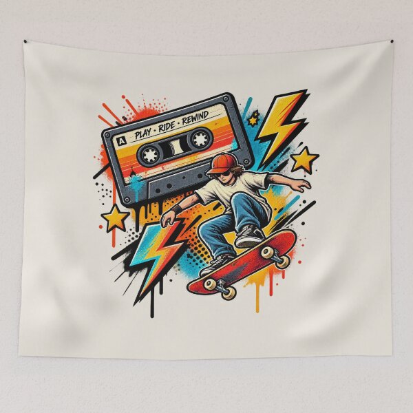Item preview, Retro Cassette Skateboard Lightning designed and sold by FABIOLA1970.