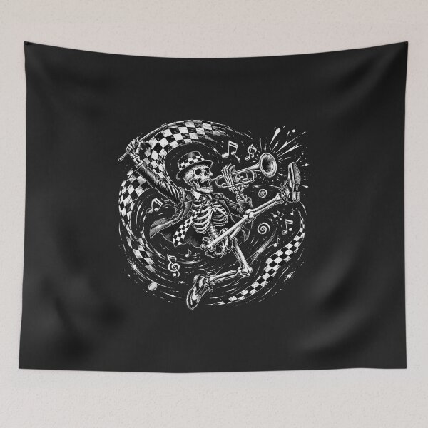 Item preview, Ska Music Skeleton Playing Trumpet Checkered Flag designed and sold by abig-eiyana.