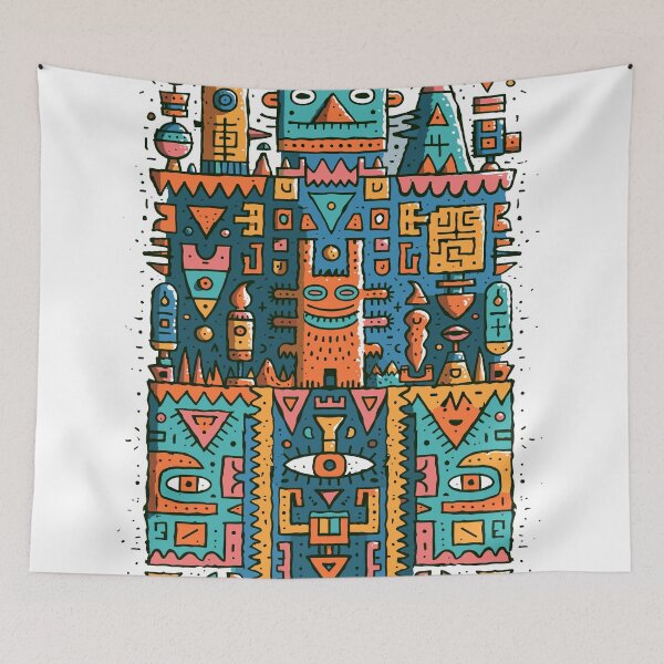 Item preview, Vibrant Abstract Totem Doodle Art designed and sold by Romgora.