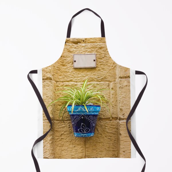 Item preview, Blue Ceramic Pot With Green Potted Plant Hanging On Textured Stone Wall In Sunny Outdoor Decor designed and sold by Nmallia.