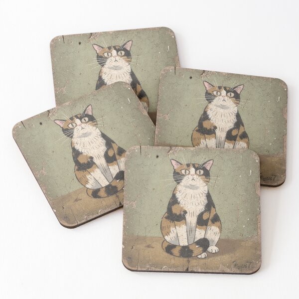 Item preview, Startled Calico Cat Folk Art designed and sold by PictorialWhimsy.