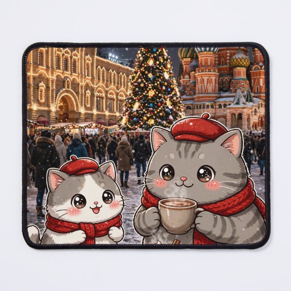 Item preview, Junior and Freda New Year at Red Square Moscow - Cute Winter Cats Sticker designed and sold by MAISON SYLVIE.