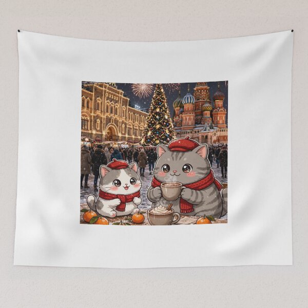 Item preview, Junior and Freda New Year at Red Square Moscow - Cute Winter Cats Sticker designed and sold by MAISON SYLVIE.