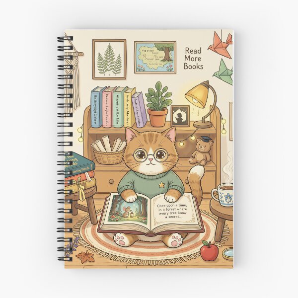 Item preview, Bookworm Cat Cozy Storybook Illustration designed and sold by DIUMERI.