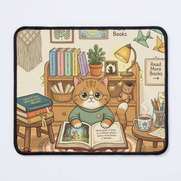 Item preview, Bookworm Cat Cozy Storybook Illustration designed and sold by DIUMERI.