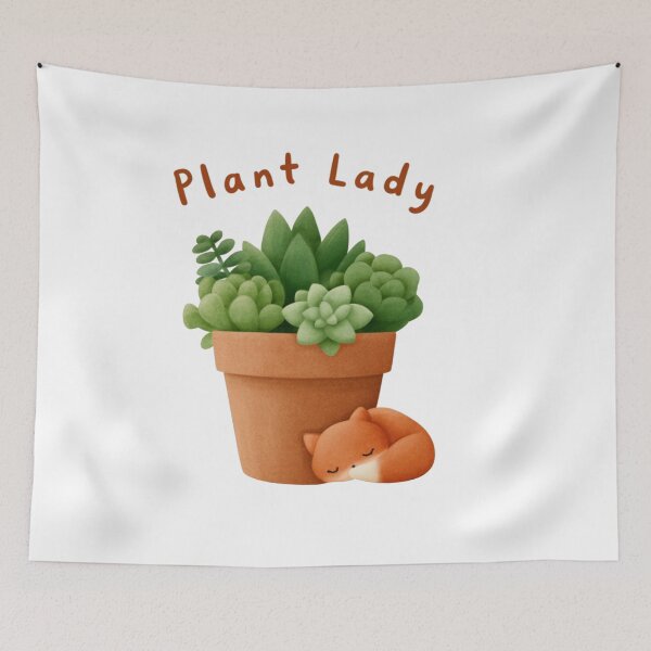 Item preview, Plant Lady Succulent Pot Illustration With Sleeping Fox Cute Terracotta Potted Plant Artwork designed and sold by KanDa-Shop.