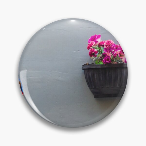 Item preview, Madonna Figurine and Wall Planter With Pink Flowers on Minimal Grey Exterior Wall designed and sold by Nmallia.