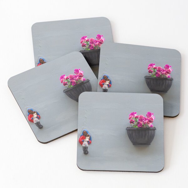 Item preview, Madonna Figurine and Wall Planter With Pink Flowers on Minimal Grey Exterior Wall designed and sold by Nmallia.