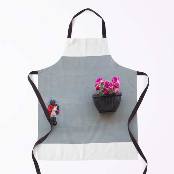 Item preview, Madonna Figurine and Wall Planter With Pink Flowers on Minimal Grey Exterior Wall designed and sold by Nmallia.