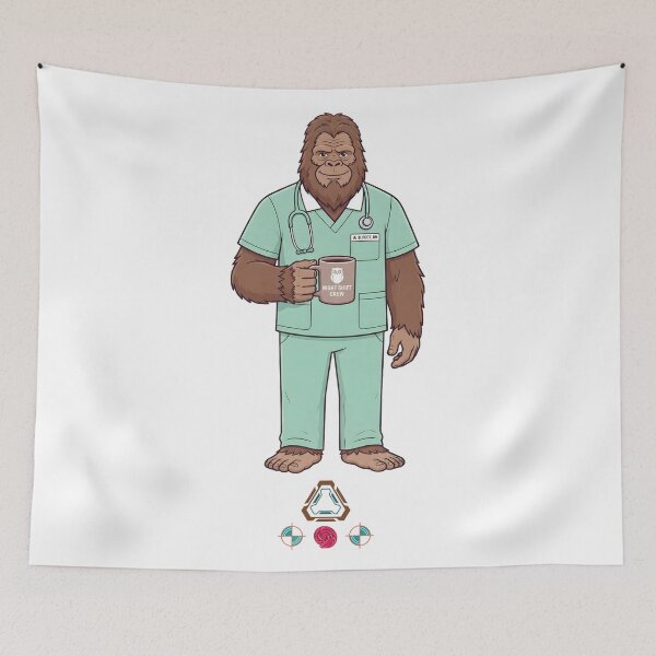 Item preview, Bigfoot Nurse "Night Shift Crew" - Funny Sasquatch RN Scrubs designed and sold by Whimsy Trail Co.