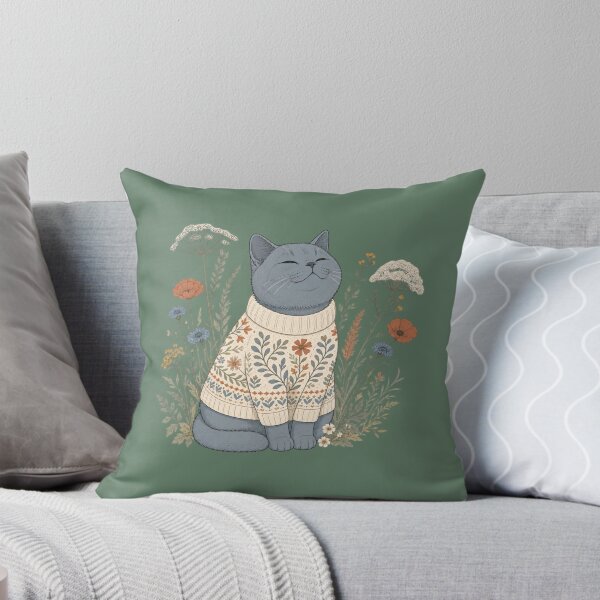 Item preview, Cozy Cat in Knitted Sweater – Peaceful Floral Cat designed and sold by SilentPowerArt.