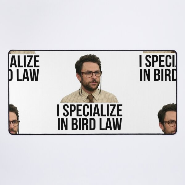 Artikelvorschau, Ich bin spezialisiert auf Vogelrecht – Lustiges Zitat aus der Charlie Kelly Law School (Grafik) entworfen und verkauft von raedattia.