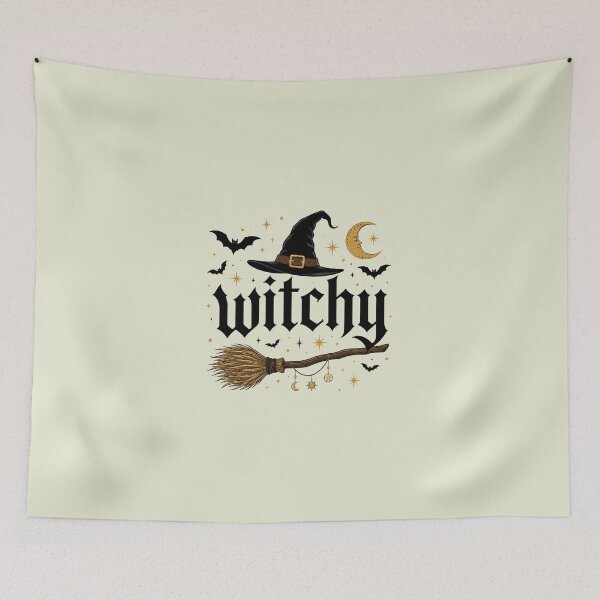 Item preview, Retro Witchy Halloween, Bat and Broomstick Witch, Funny Halloween designed and sold by KodiakMillyy.
