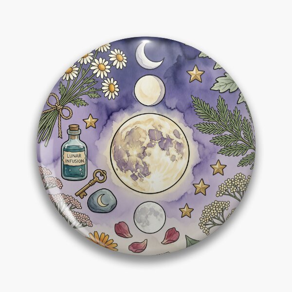 Item preview, Witchy Cottagecore Watercolor Moon Phases Herbs designed and sold by DIUMERI.