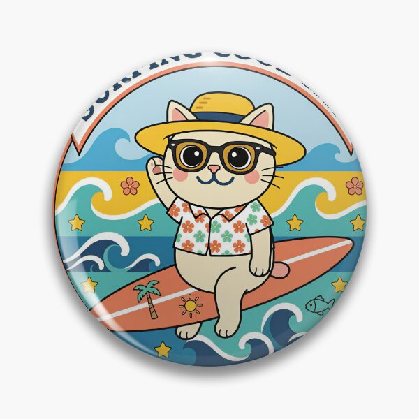 Item preview, Surfing Cool Cat Retro Beach Wave Art designed and sold by DIUMERI.