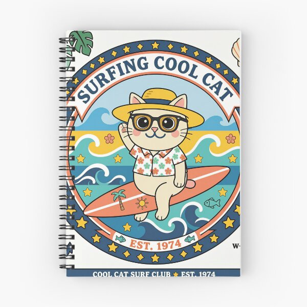 Item preview, Surfing Cool Cat Retro Beach Wave Art designed and sold by DIUMERI.
