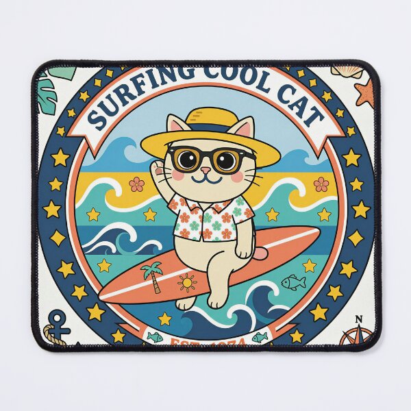 Item preview, Surfing Cool Cat Retro Beach Wave Art designed and sold by DIUMERI.
