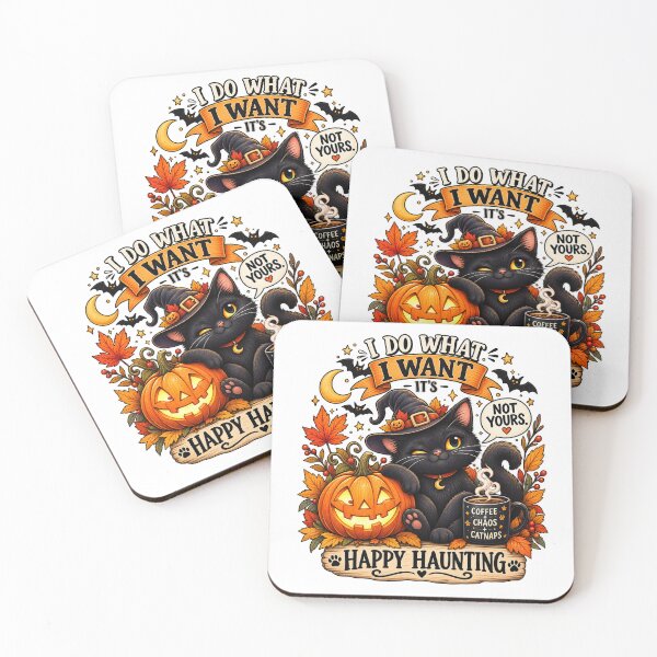 Item preview, Funny Halloween Black Cat Witch Coffee Pumpkin Catnaps designed and sold by Dreamy Ocean Art.