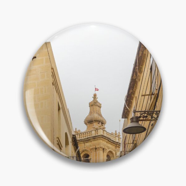 Item preview, Historic Narrow Mediterranean Street Framed By Limestone Buildings With Ornate Church Tower In Background designed and sold by Nmallia.