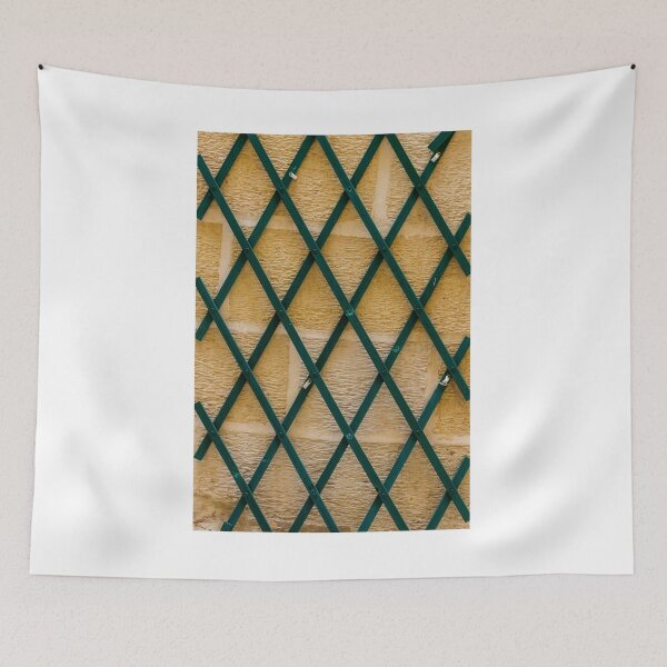 Item preview, Green Wooden Lattice Trellis On Textured Yellow Stone Wall With Geometric Pattern And Texture designed and sold by Nmallia.