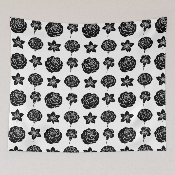 Item preview, Black White Line Art Flower Pattern — Rose Carnation Santan designed and sold by Bondingbonding.