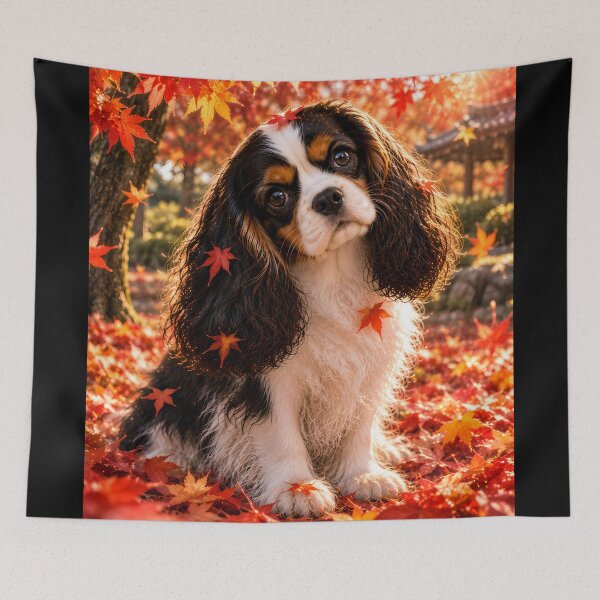 Item preview, Cavalier King Charles Spaniel in Autumn Leaves – Fall Dog Portrait designed and sold by ManJiangHong.