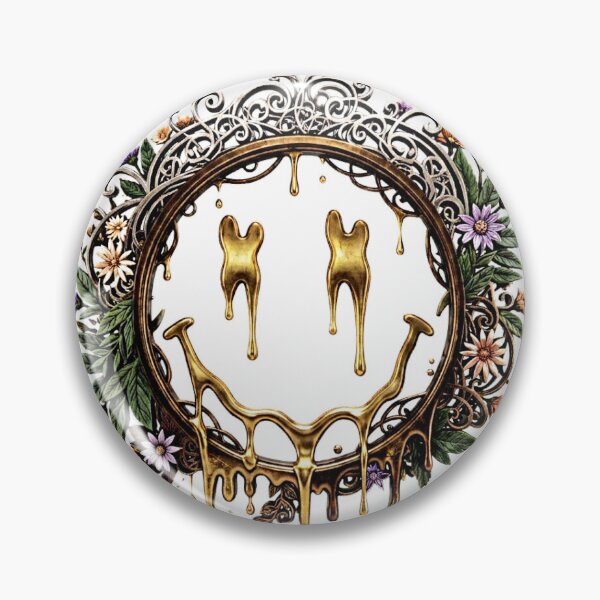 Item preview, Melting Gold Gothic Floral Smiley designed and sold by mackyartsstudio.