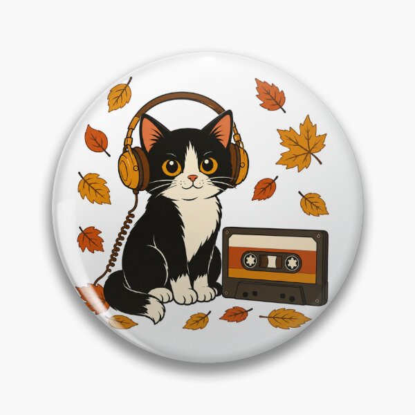 Item preview, Retro Autumn Cat Headphones Cassette Sticker designed and sold by Stickers Hub HUB.