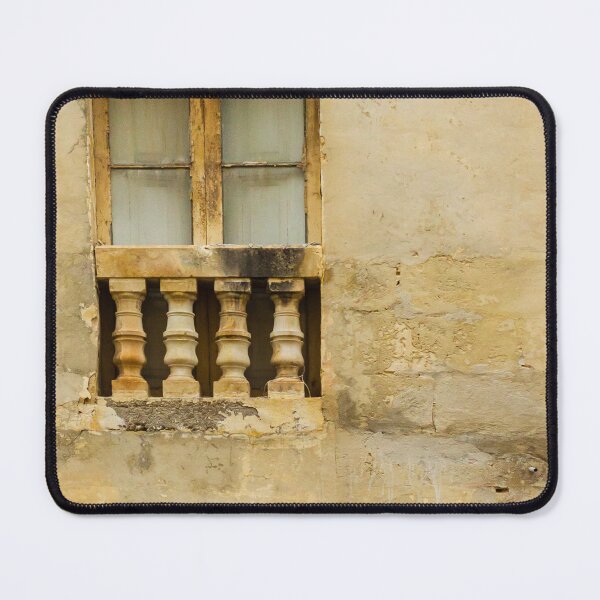 Item preview, Weathered Stone Window With Decorative Balustrade on Old Textured Beige Wall, Historic Façade designed and sold by Nmallia.