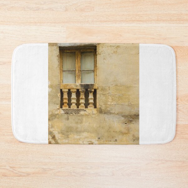 Item preview, Weathered Stone Window With Decorative Balustrade on Old Textured Beige Wall, Historic Façade designed and sold by Nmallia.