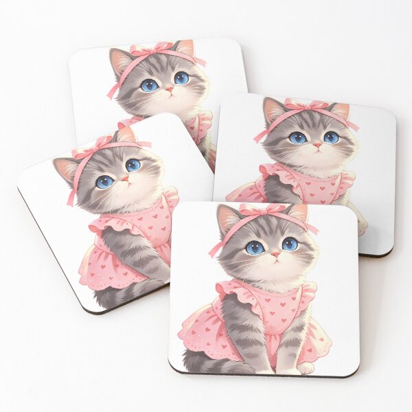 Item preview, Cute Gray Kitten with Blue Eyes — Pink Heart Dress & Bow designed and sold by Bondingbonding.