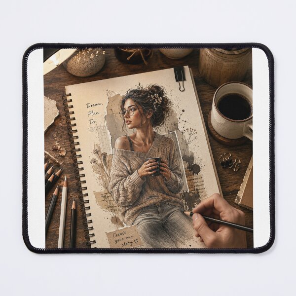 Item preview, Cozy Woman Sketchbook Art – Creative Artist Drawing Illustration designed and sold by Arts121.