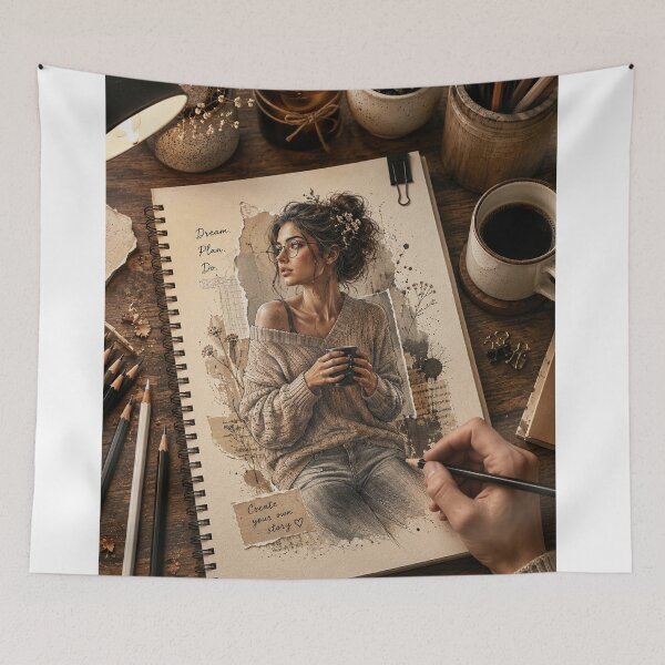 Item preview, Cozy Woman Sketchbook Art – Creative Artist Drawing Illustration designed and sold by Arts121.