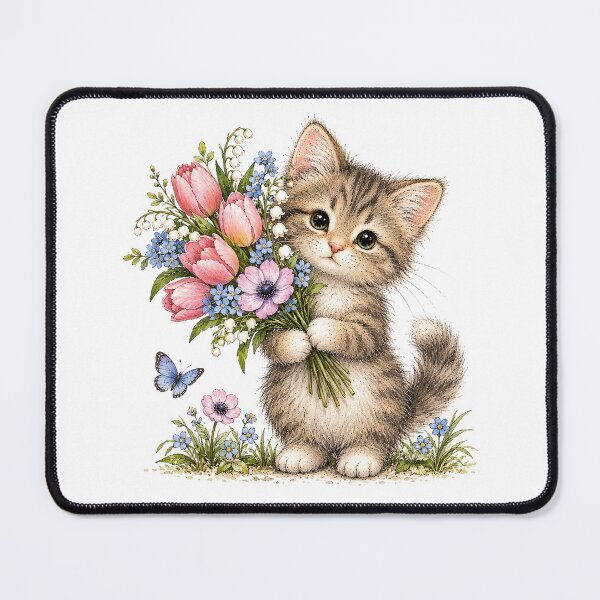 Item preview, Cute Kitten with Flower Bouquet designed and sold by PetalGarden.