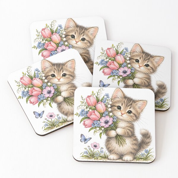 Item preview, Cute Kitten with Flower Bouquet designed and sold by PetalGarden.