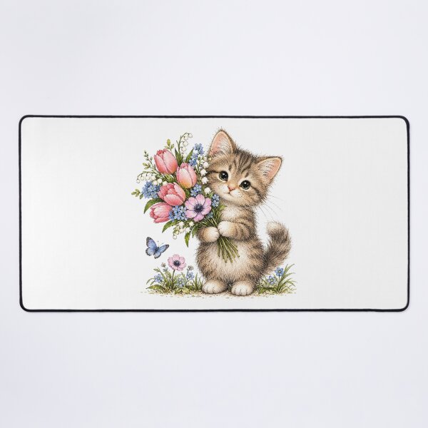 Item preview, Cute Kitten with Flower Bouquet designed and sold by PetalGarden.
