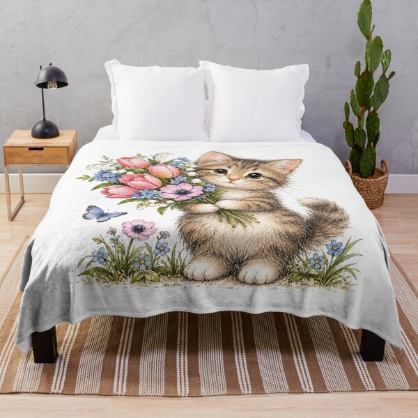 Item preview, Cute Kitten with Flower Bouquet designed and sold by PetalGarden.