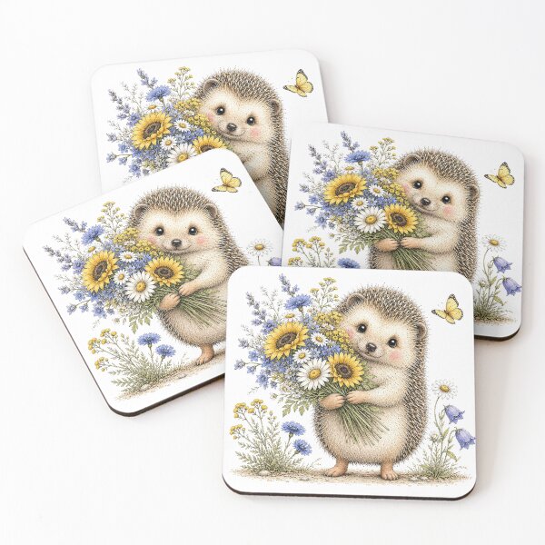 Item preview, Cute Hedgehog with Flower Bouquet designed and sold by PetalGarden.