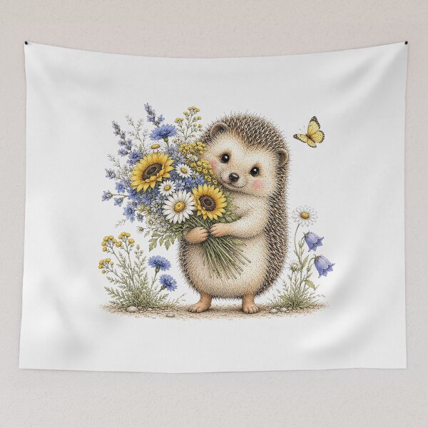 Item preview, Cute Hedgehog with Flower Bouquet designed and sold by PetalGarden.