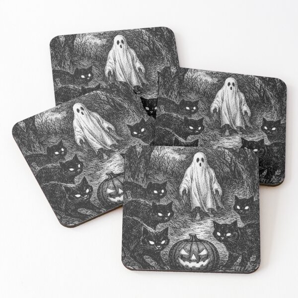 Item preview, Vintage Halloween Ghost and Black Cats designed and sold by Steele-Art.