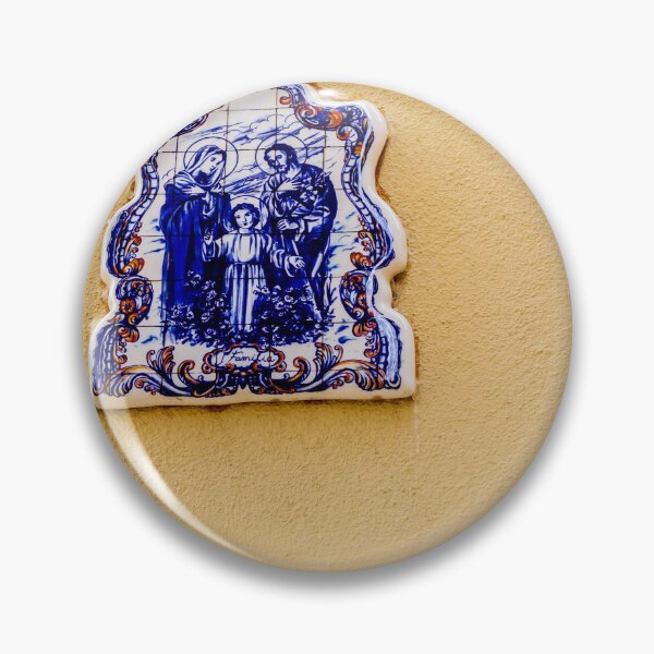 Item preview, Blue And White Ceramic Holy Family Tile Plaque On Yellow Wall, Religious Street Shrine designed and sold by Nmallia.