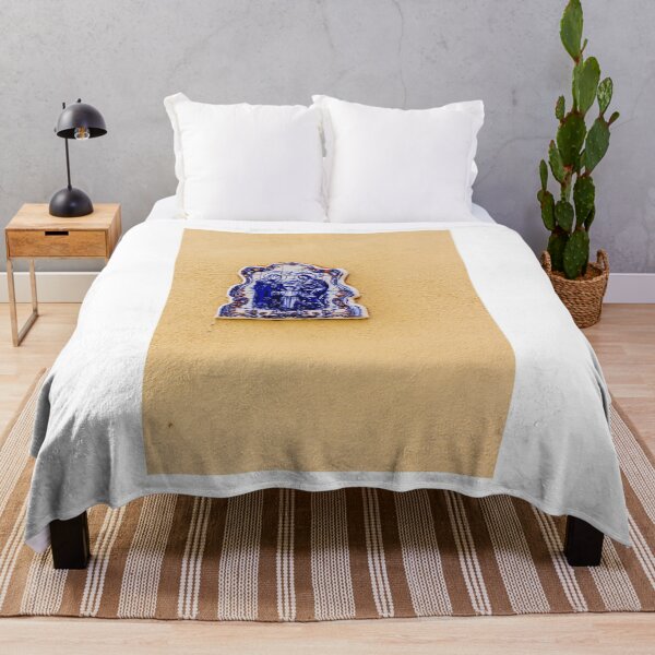 Item preview, Blue And White Ceramic Holy Family Tile Plaque On Yellow Wall, Religious Street Shrine designed and sold by Nmallia.