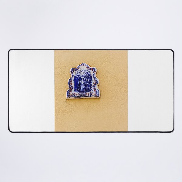 Item preview, Blue And White Ceramic Holy Family Tile Plaque On Yellow Wall, Religious Street Shrine designed and sold by Nmallia.