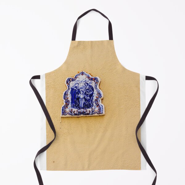 Item preview, Blue And White Ceramic Holy Family Tile Plaque On Yellow Wall, Religious Street Shrine designed and sold by Nmallia.