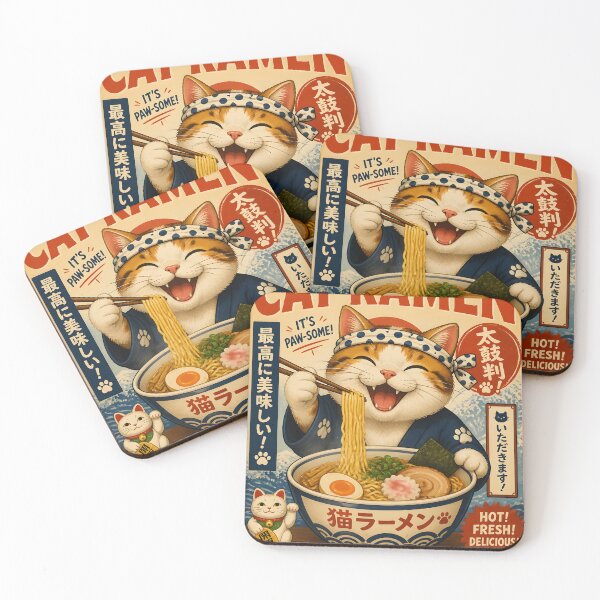 Item preview, Cat Ramen Japanese Ukiyo-e Vintage Poster designed and sold by GrinGalore.