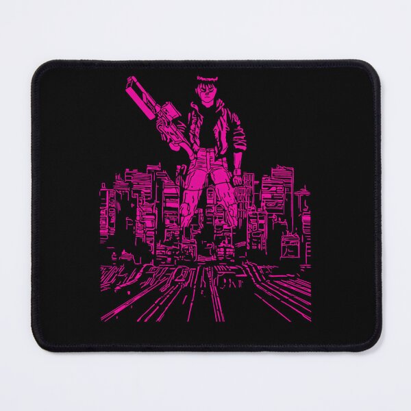 Item preview, Neon Pink Kaneda Standing With Rifle Over Cityscape designed and sold by GailGrant.