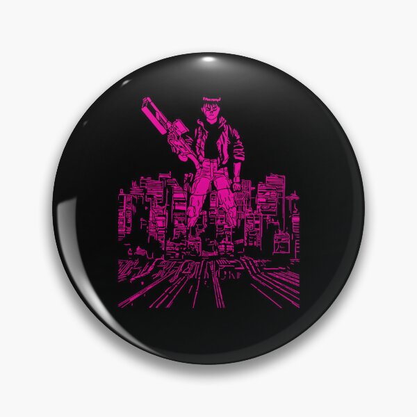 Item preview, Neon Pink Kaneda Standing With Rifle Over Cityscape designed and sold by GailGrant.