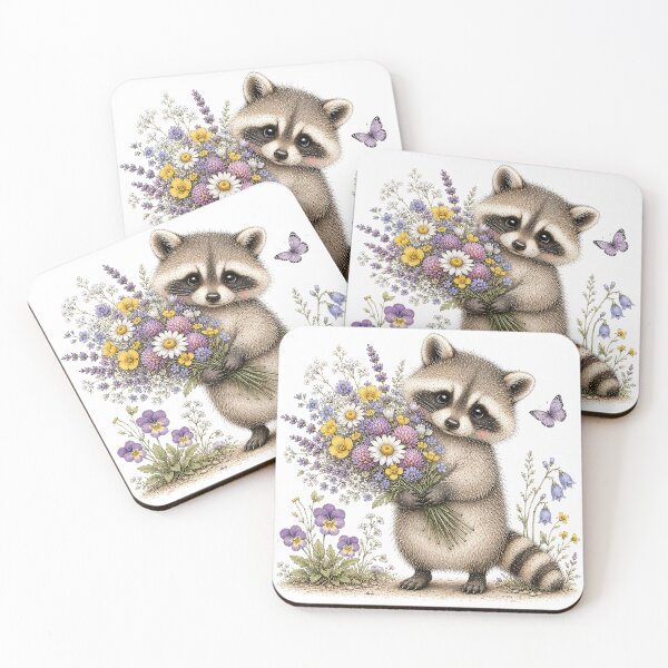 Item preview, Cute Raccoon with Wildflower Bouquet designed and sold by PetalGarden.